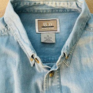 Vtg Won’s Wear Unisex Button Down Denim Shirt Nautical Embroidery Size XL